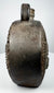 Ancient ceramic flask with feather-like relief motifs and dark-fired surface