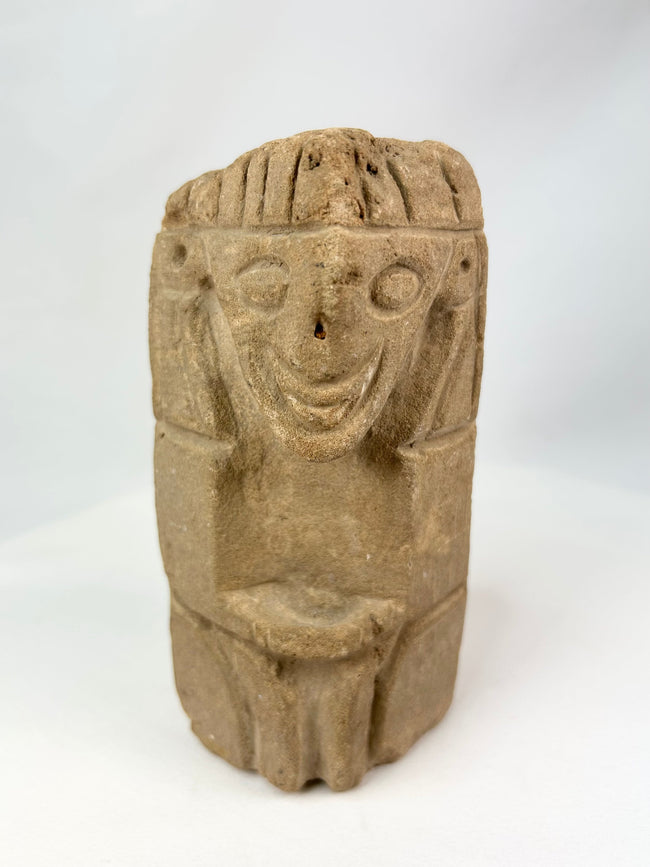 Pre-Columbian carved stone idol with stylized human features, volcanic stone, circa 500–1000 CE