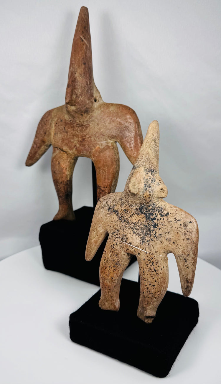 Detail of archaeological surfaces and mineral encrustation on Pre-Columbian Colima terracotta figures