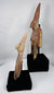Side angle of Ancient West Mexican Colima Gingerbread terracotta figures on display stands