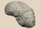 Pre-Columbian terracotta effigy head from West Mexico depicting a stylized human figure with elongated cranial form.