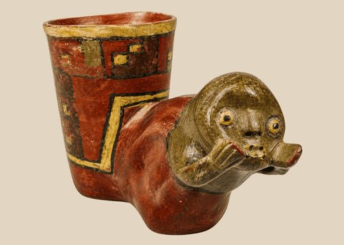 Pre-Columbian effigy vessel with sculpted human head and painted geometric patterns, Nicoya region, 800–1200 C