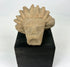 Pre-Columbian Mesoamerican stone head fragment mounted for museum-style display