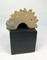 Pre-Columbian stone head fragment with radiating crest, possibly Aztec or Maya influence