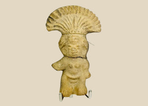 Pre-Columbian Terracotta Figurine| with Fan-Shaped Headdress | Circa 500-1500 CE