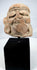 Pre-Columbian terracotta human head from ancient Mexico with heavily lidded eyes