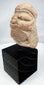 Mesoamerican ceramic head fragment with broad nose, full lips, and ear ornaments