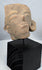 West Mexican terracotta head with almond-shaped eyes, prominent nose, and circular ear spool.