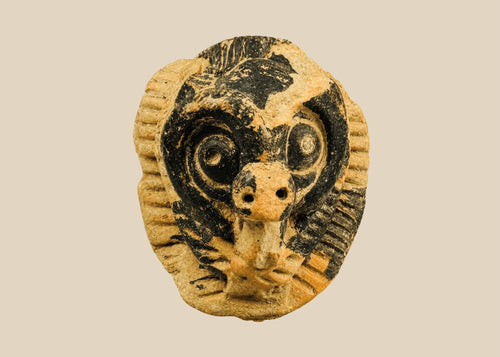 Pre-Columbian terracotta mask fragment with animal motif and incised patterns