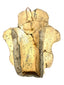 Back detail of ancient Mesoamerican artifact revealing hollow channel and copper wire frame