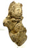Angled view of stacked figure ceramic emphasizing depth of upper headdress design