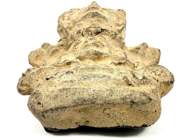 Pre-Columbian earthenware effigy featuring an upper figure adorned with a decorative headdress and finely modeled necklace.