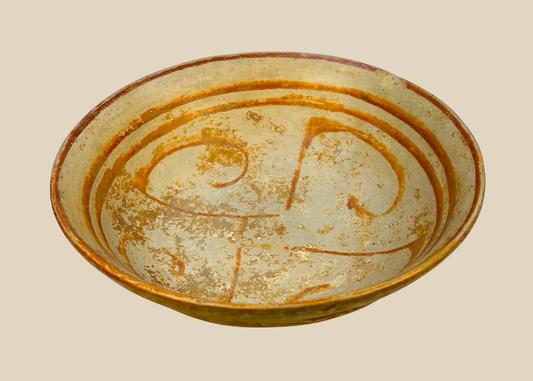 Pre-Columbian West Mexican terracotta bowl with cream slip and painted design