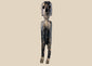 Rapa Nui-inspired moai kavakava hand-carved wooden skeletal figure on display stand