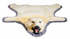 Antique polar bear skin rug displayed in full on a clean white background with grey fabric edging and mounted head.