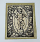 Antique German woodcut on laid paper depicting Salvator Mundi with celestial imagery and Renaissance hatching.