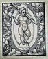 German devotional woodcut showing Christ carrying the Cross of Redemption within a radiant mandorla.