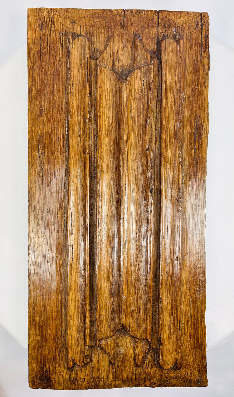 Authentic 16th-century carved oak architectural relic mounted for display