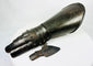 Steel battlefield-style gauntlet with overlapping finger plates and flared cuff, museum-quality photograph.