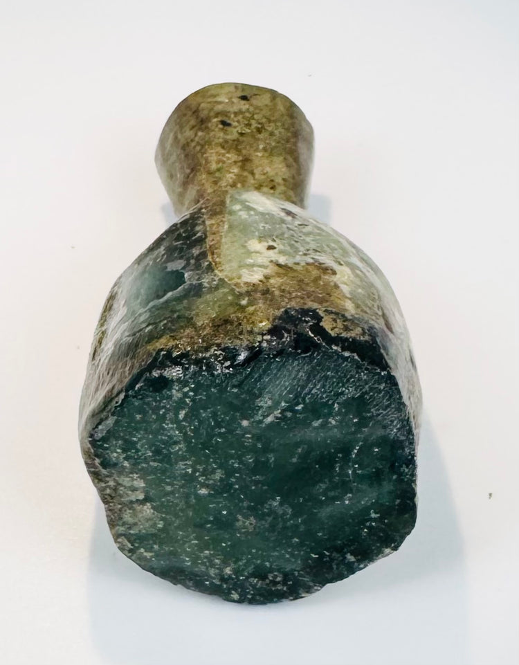 Ancient Roman miniature flask, circa 1st–3rd century CE, with iridescent weathering