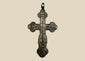 Antique Russian Orthodox silver cross pendant, 18th Century CE. Classic cruciform shape with additional upper crossbar and engraved Cyrillic inscriptions, including “IC XC” for Jesus Christ. Compact wearable devotional pendant with natural silver patina, reflecting Eastern Orthodox artistry, faith, and spiritual symbolism.