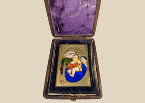 Sacred Enamel Miniature Icon | in Original Leather Prayer Case | Circa 19th Century