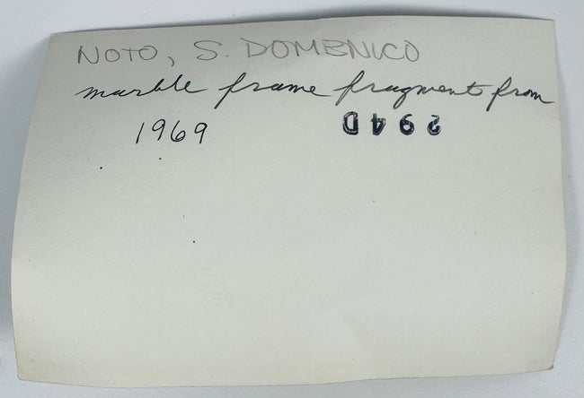 Back of original provenance postcard containing collector annotations and historical information regarding the fragment.