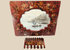 Japanese lacquer framed painting with Mount Fuji scene and Shibayama whist counter