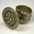 Victorian-era silver-toned finger ring with embossed rosette motif and tapered intact band