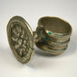 Antique European ring with circular floral bezel, beaded edging, and light age-related oxidation