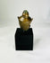 18th–19th century bronze Buddha head, Thailand or Cambodia, serene expression, green patina, black display base