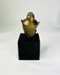 18th–19th century bronze Buddha head, Thailand or Cambodia, serene expression, green patina, black display base