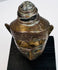 Thai or Cambodian style crowned Buddha head with aged patina and traditional Buddhist iconography