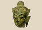 Fragmentary cast bronze Buddha head with serene expression, arched brows, closed eyes, subtle smile, and engraved crown band; traces of gilt and lacquer; likely Thailand or Burma, Late Ayutthaya–Early Rattanakosin or Toungoo–Konbaung period, circa 15th–18th century CE; mounted on a custom acrylic stand.
