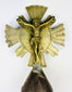 Spanish Colonial processional cross with Christ and saint, cast and engraved brass, iron shaft, 18th–19th c.