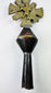 Cast and engraved brass processional cross finial, Christ crucifix and saint, Latin American colonial period