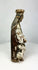 Ancient Spanish Colonial santo figure with worn gilding and polychrome remains, hand-carved wood statue on pedestal, 18th–19th century devotional artifact.