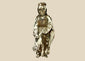 Antique Spanish Colonial Santo statue, hand-carved from wood with remnants of polychrome paint, depicting a robed religious figure with folded hands, traditional hairstyle, and worn surface patina, dating to the 18th–19th century, used for devotional practices in colonial-era Catholic households.