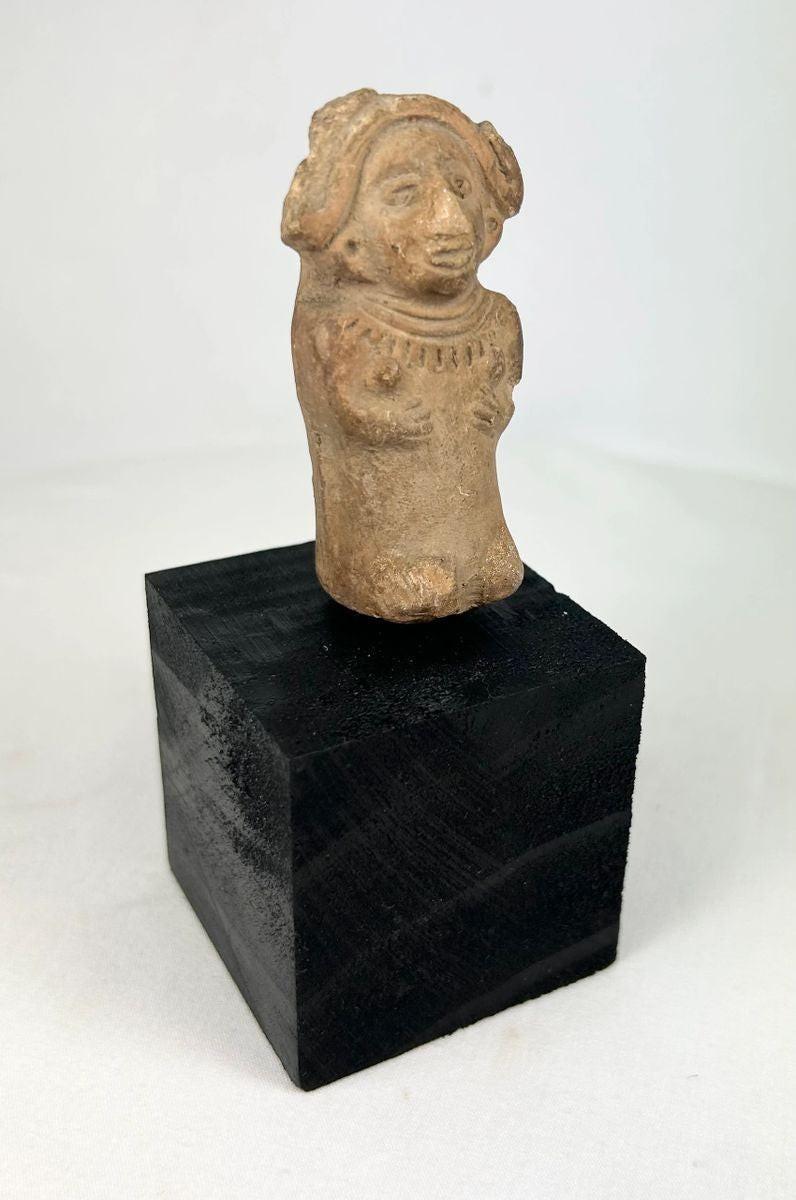 Ancient Veracruz terracotta seated female figurine, Late Classic period, Mexico