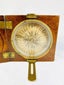 Mid-19th century alidade compass in walnut case with brass sighting vane, open display view