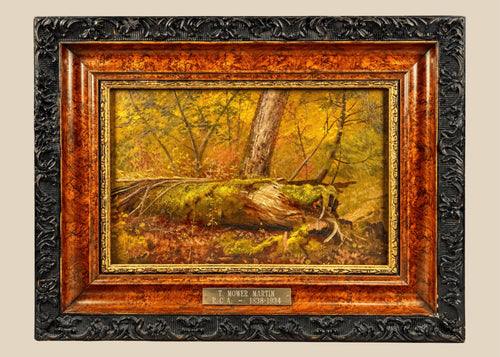 Thomas Mower Martin 'Overturned Tree Root' oil painting in ornate black and burl wood frame