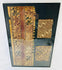 High-resolution image of three Chancay textile fragments featuring symbolic woven patterns.