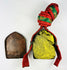Antique Tibetan gau amulet box with brass repoussé Buddhist script and embroidered carrying pouch