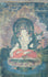 Antique Tibetan Buddha painting with lotus throne and silk brocade mount