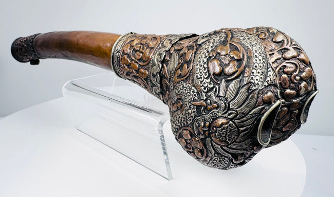 Historic Tibetan Kangling Femur Trumpet with Ornate Foliate Metalwork