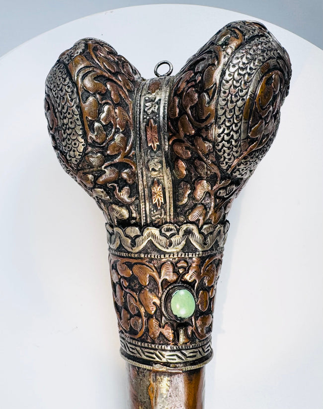 Tibetan Kangling Ritual Horn Crafted from Human Femur with Ornate Metalwork