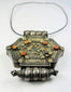 Hexagonal Tibetan-Nepalese gau pendant, hollow reliquary, coral and turquoise details, parcel-gilt design