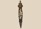 Tibetan Dzi-style bead phurba amulet with copper-alloy fittings and trihedral blade