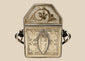 19th century Tibetan silver repoussé gau amulet box, hinged portable shrine with floral and symbolic motifs, original leather strap remnants, Himalayan devotional artifact