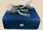 Chilean huaso spurs in nickel silver with large star rowels and presentation case